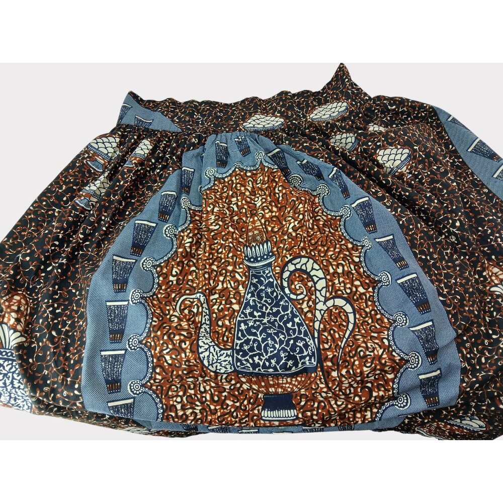 AB Fashions Womens Long Skirt Ankara Size XL Cotton Brown Blue High Waist 38" - Picture 4 of 9